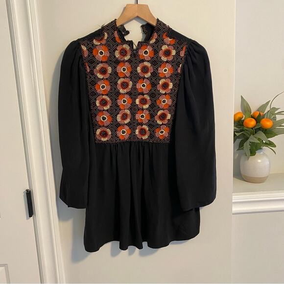 NWT Isabel Marant Black Silk Floral Embroidered Blouse 1 Small - Picture 13 of 16